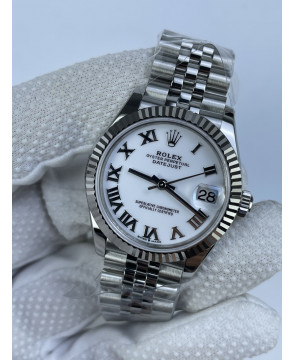 (준비완료/특급배송)NO.3130/롤렉스 데이저스트 31mm 여성용 시계 화이트 로만다이얼 플루티드 베젤 쥬빌레 밴드 (QP공장)