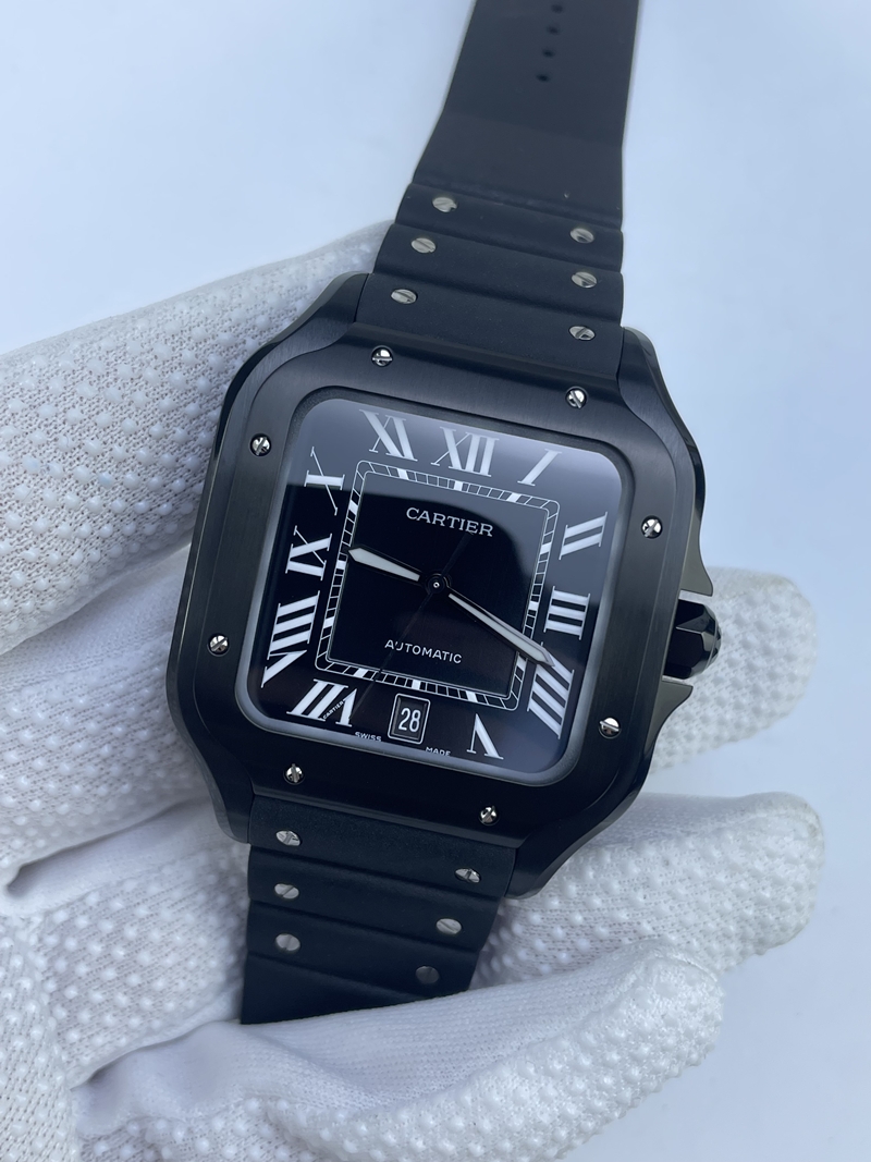 (준비완료/특급배송)NO.3277/BV공장 까르띠에 산토스 40미리 PVD 러버스트랩